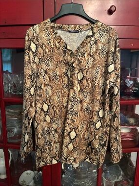 HEIMISH USA Brown & Cream Snake Print Button-Front Tunic